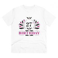 Generisches T-Shirt aus PC-Baumwolle für Herren mit Aufdruck „27. Geburtstag“ (Farbe: Weiß, Fadendichte: 180 g/m²)