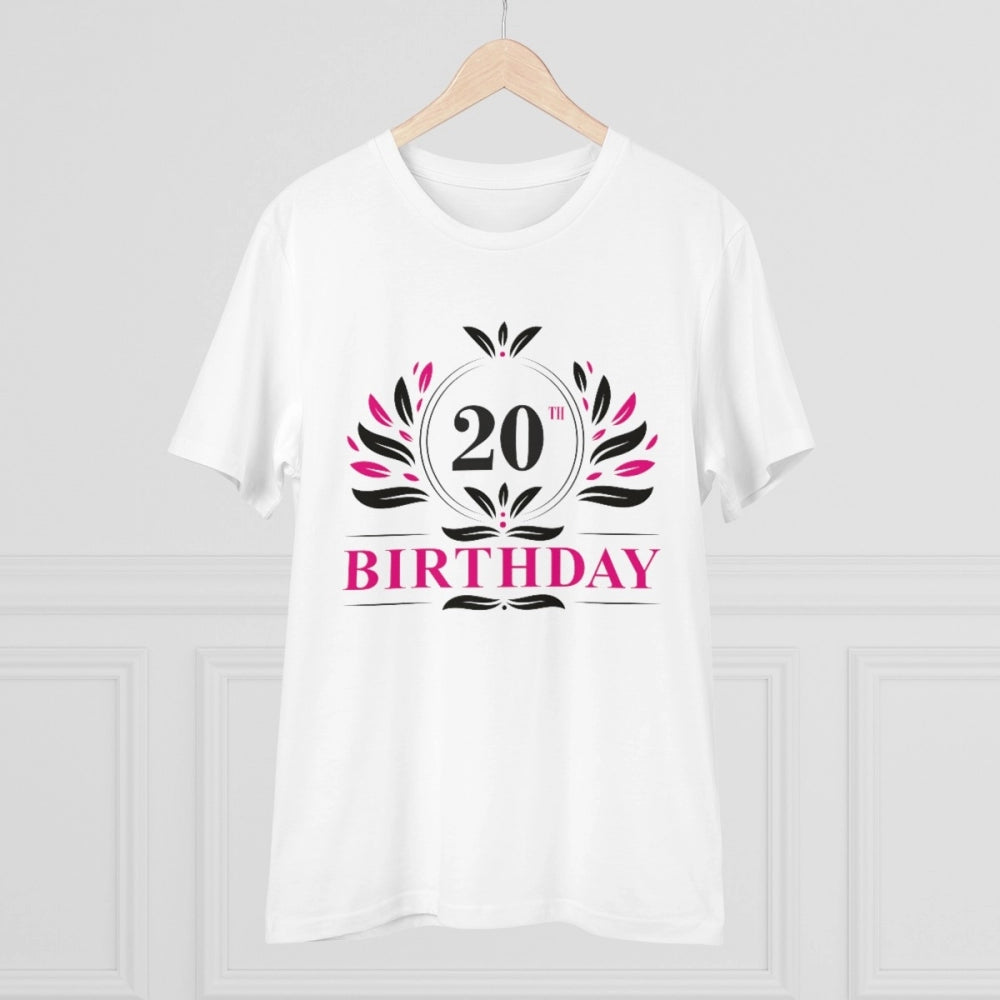 Generic Men's PC Cotton 20th Birthday Printed T Shirt (Color: White, Thread Count: 180GSM)