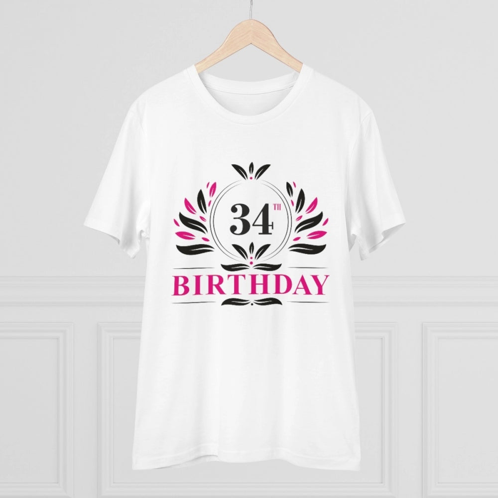 Generisches T-Shirt aus PC-Baumwolle für Herren mit Aufdruck „34. Geburtstag“ (Farbe: Weiß, Fadendichte: 180 g/m²)