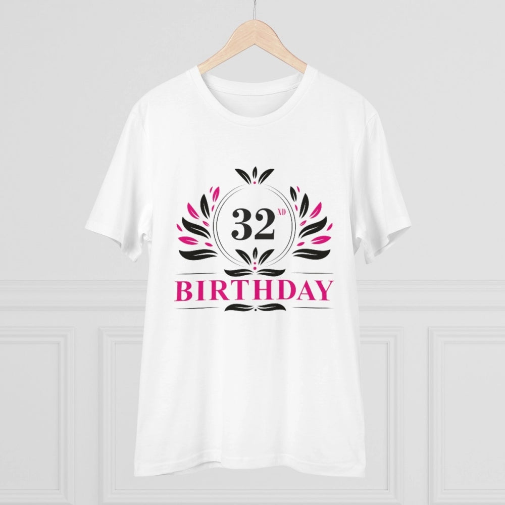 Generic Men's PC Cotton 32nd Birthday Printed T Shirt (Color: White, Thread Count: 180GSM)