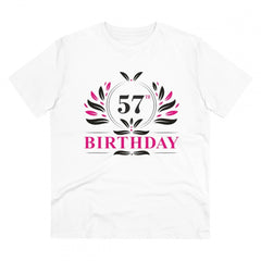 Generisches T-Shirt aus PC-Baumwolle für Herren mit Aufdruck „57. Geburtstag“ (Farbe: Weiß, Fadendichte: 180 g/m²)