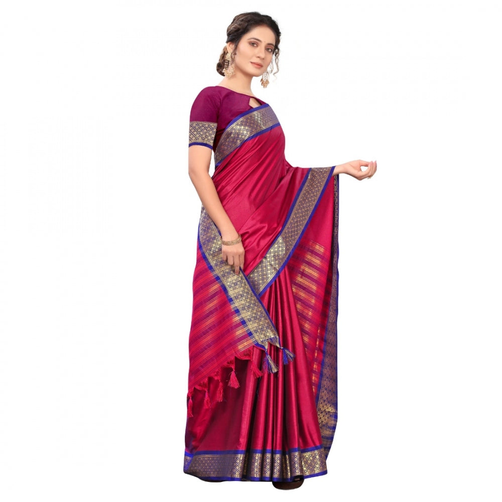 Generic Women's Cotton Silk Saree With Blouse (Rani, 5-6Mtrs)