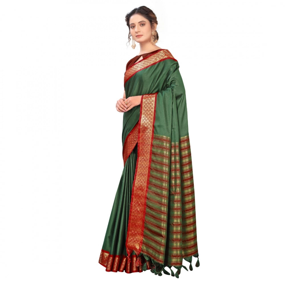 Generic Women's Cotton Silk Saree With Blouse (Green, 5-6Mtrs)