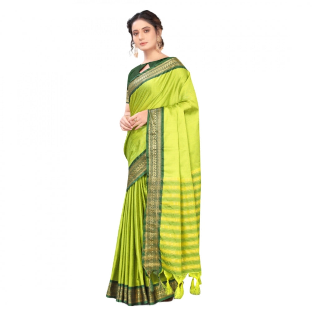 Generic Women's Cotton Silk Saree With Blouse (Lemon Yellow, 5-6Mtrs)