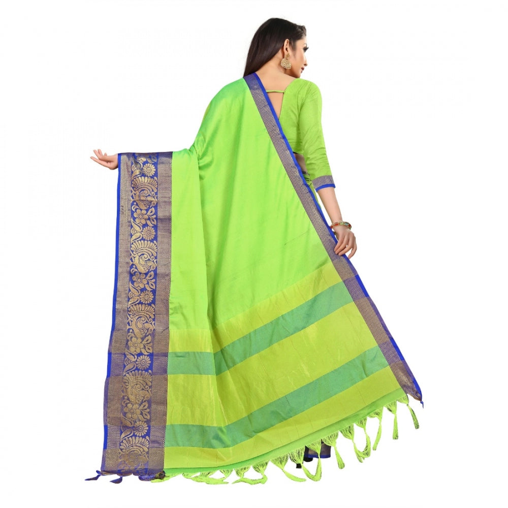 Generic Women's Cotton Silk Saree With Blouse (Green, 5-6Mtrs)