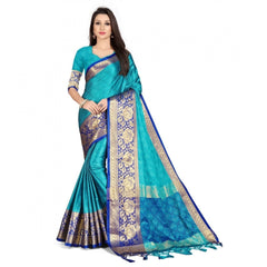 Generic Women's Cotton Silk Saree With Blouse (Navy Blue, 5-6Mtrs)