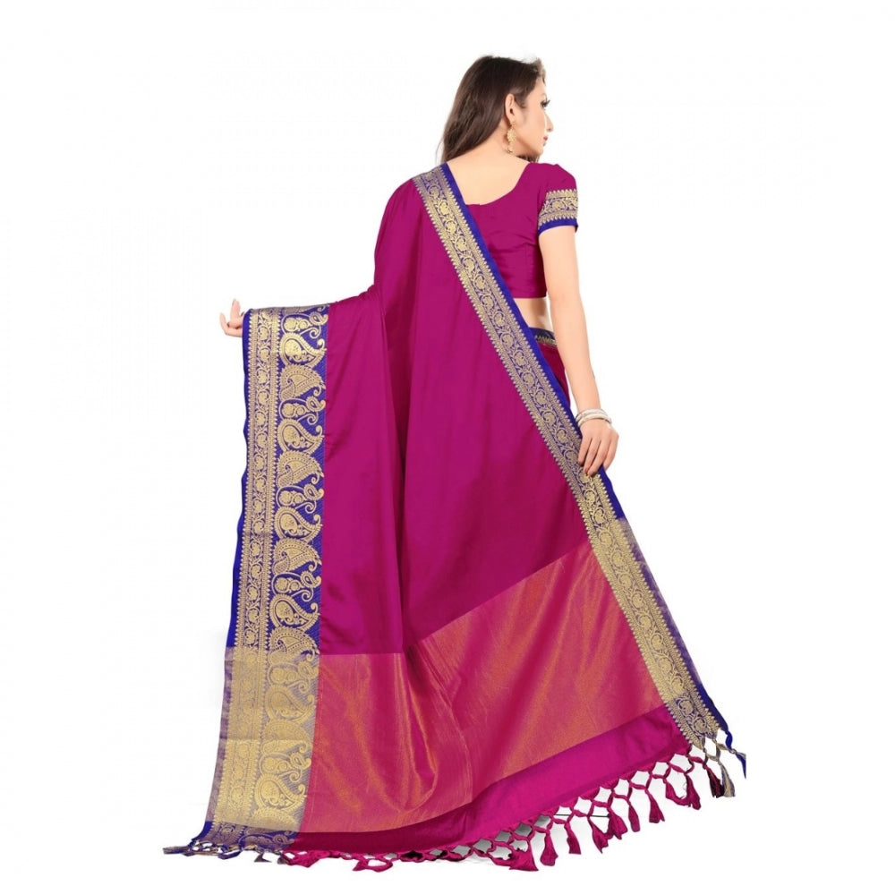 Generic Women's Cotton Silk Saree With Blouse (PInk, 5-6Mtrs)