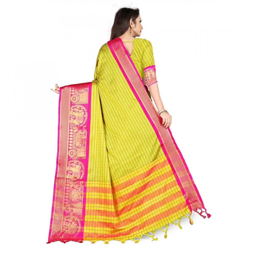 Generic Women's Cotton Silk Saree With Blouse (Pink, 5-6Mtrs)