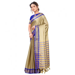 Generic Women's Cotton Silk Saree With Blouse (Blue, 5-6Mtrs)