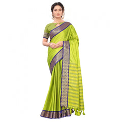 Generic Women's Cotton Silk Saree With Blouse (Parrot Green, 5-6Mtrs)