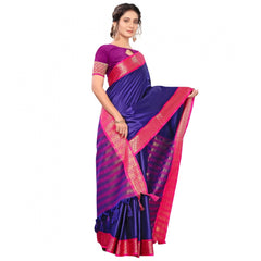 Generic Women's Cotton Silk Saree With Blouse (Blue, 5-6Mtrs)