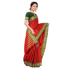 Generic Women's Cotton Silk Saree With Blouse (Red, 5-6Mtrs)