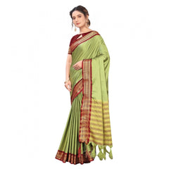 Generic Women's Cotton Silk Saree With Blouse (Pista Green, 5-6Mtrs)