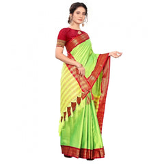 Generic Women's Cotton Silk Saree With Blouse (Parrot Green, 5-6Mtrs)