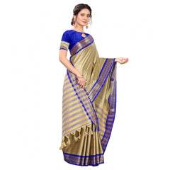 Generic Women's Cotton Silk Saree With Blouse (Blue, 5-6Mtrs)