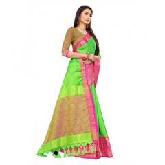 Generic Women's Cotton Silk Saree With Blouse (Green, 5-6Mtrs)