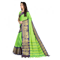 Generic Women's Cotton Silk Saree With Blouse (Blue, 5-6Mtrs)