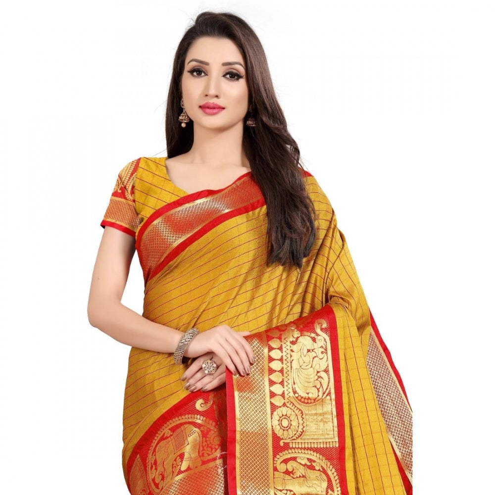 Generic Women's Cotton Silk Saree With Blouse (Red, 5-6Mtrs)