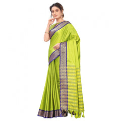 Generic Women's Cotton Silk Saree With Blouse (Parrot Green, 5-6Mtrs)