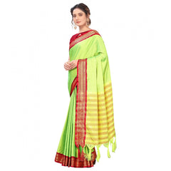 Generic Women's Cotton Silk Saree With Blouse (Parrot Green, 5-6Mtrs)