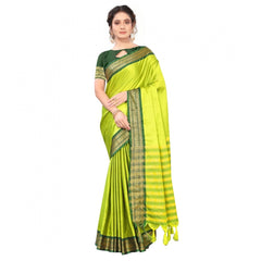 Generic Women's Cotton Silk Saree With Blouse (Lemon Yellow, 5-6Mtrs)