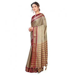 Generic Women's Cotton Silk Saree With Blouse (Beige, 5-6Mtrs)