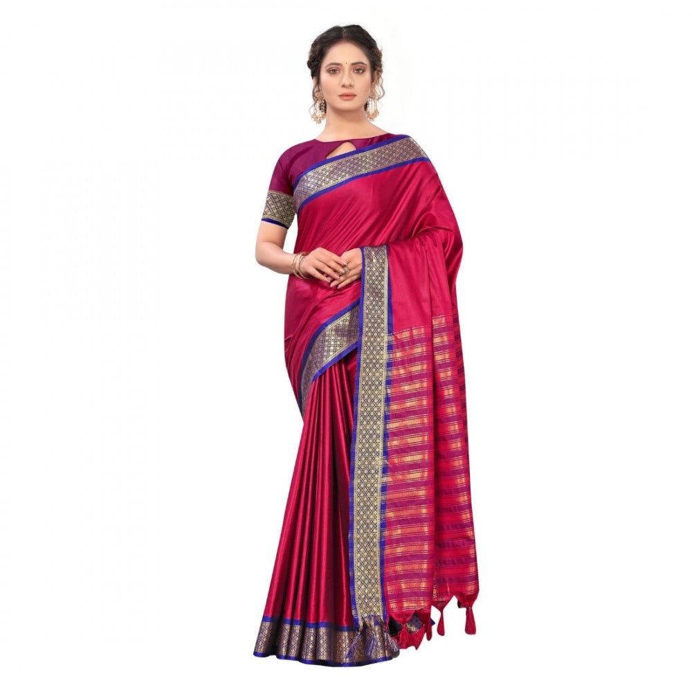 Generic Women's Cotton Silk Saree With Blouse (Rani, 5-6Mtrs)