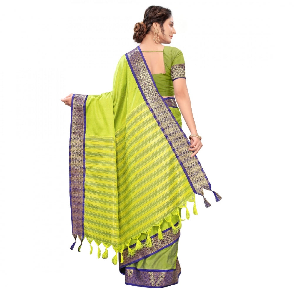 Generic Women's Cotton Silk Saree With Blouse (Parrot Green, 5-6Mtrs)