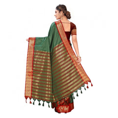 Generic Women's Cotton Silk Saree With Blouse (Green, 5-6Mtrs)