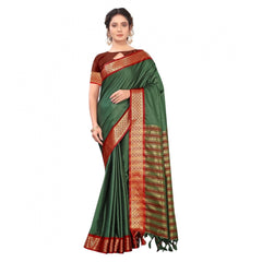 Generic Women's Cotton Silk Saree With Blouse (Green, 5-6Mtrs)