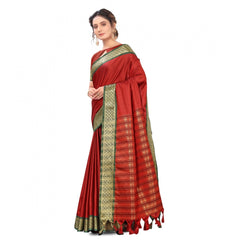 Generic Women's Cotton Silk Saree With Blouse (Red, 5-6Mtrs)