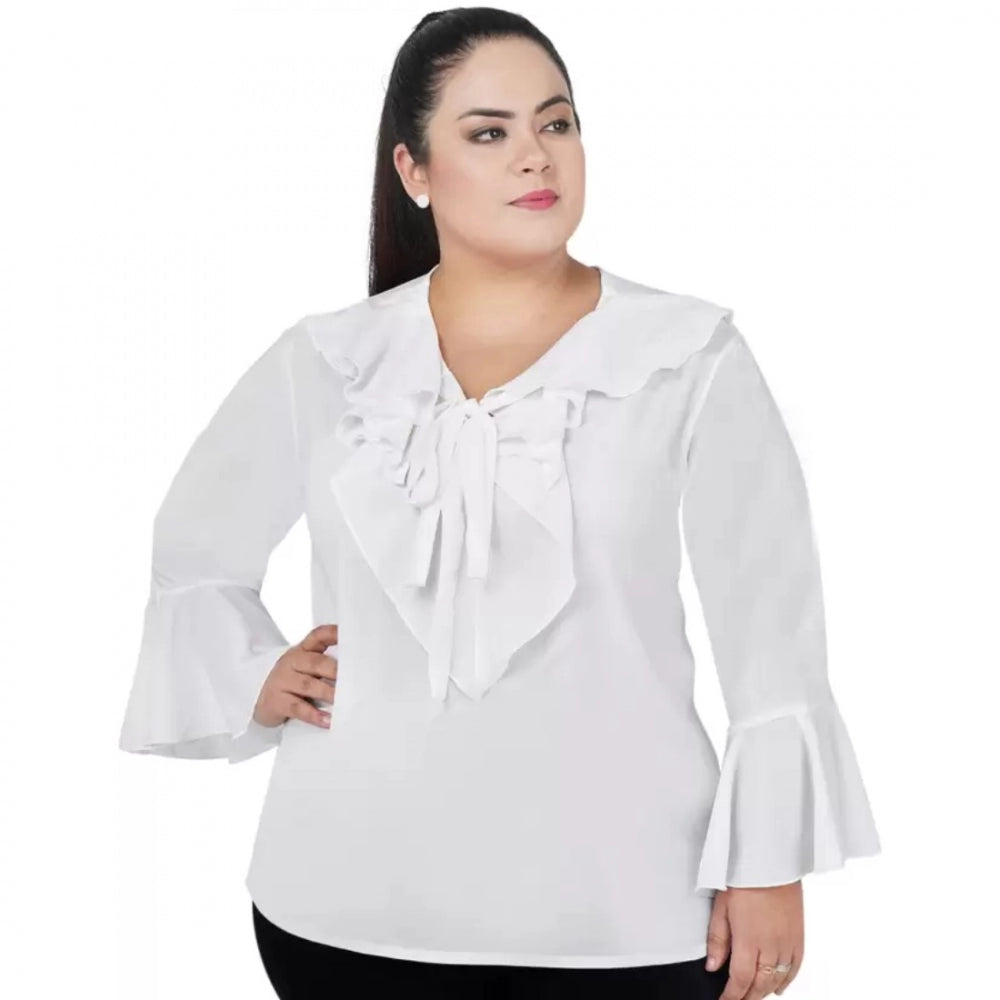 Generic Women's Casual Bell Sleeve Solid White Top (Color:White, Material:Georgette)