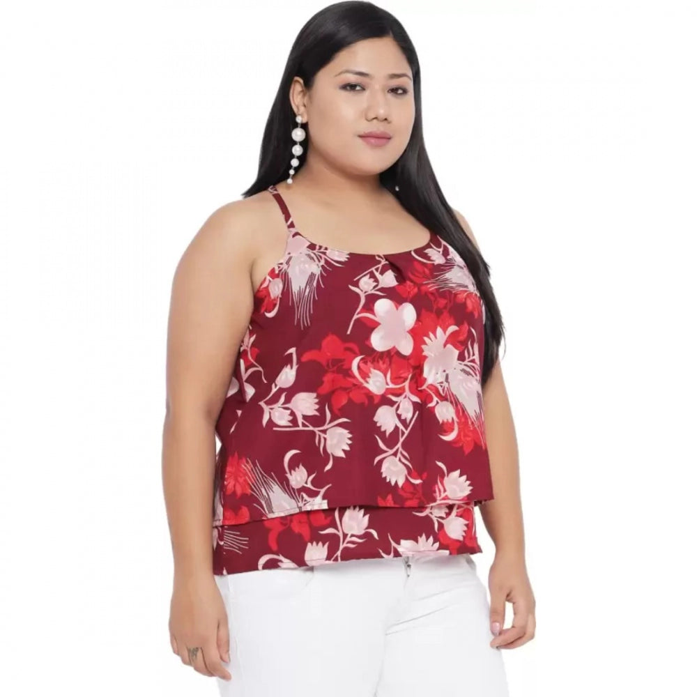 Generic Women's Casual Floral Print Red Top (Color:Red, Material:Polyester)