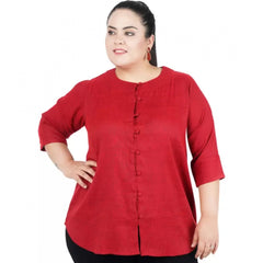 Generic Women's Casual Solid Maroon Top (Color:Maroon, Material:Cotton Linen Blend)