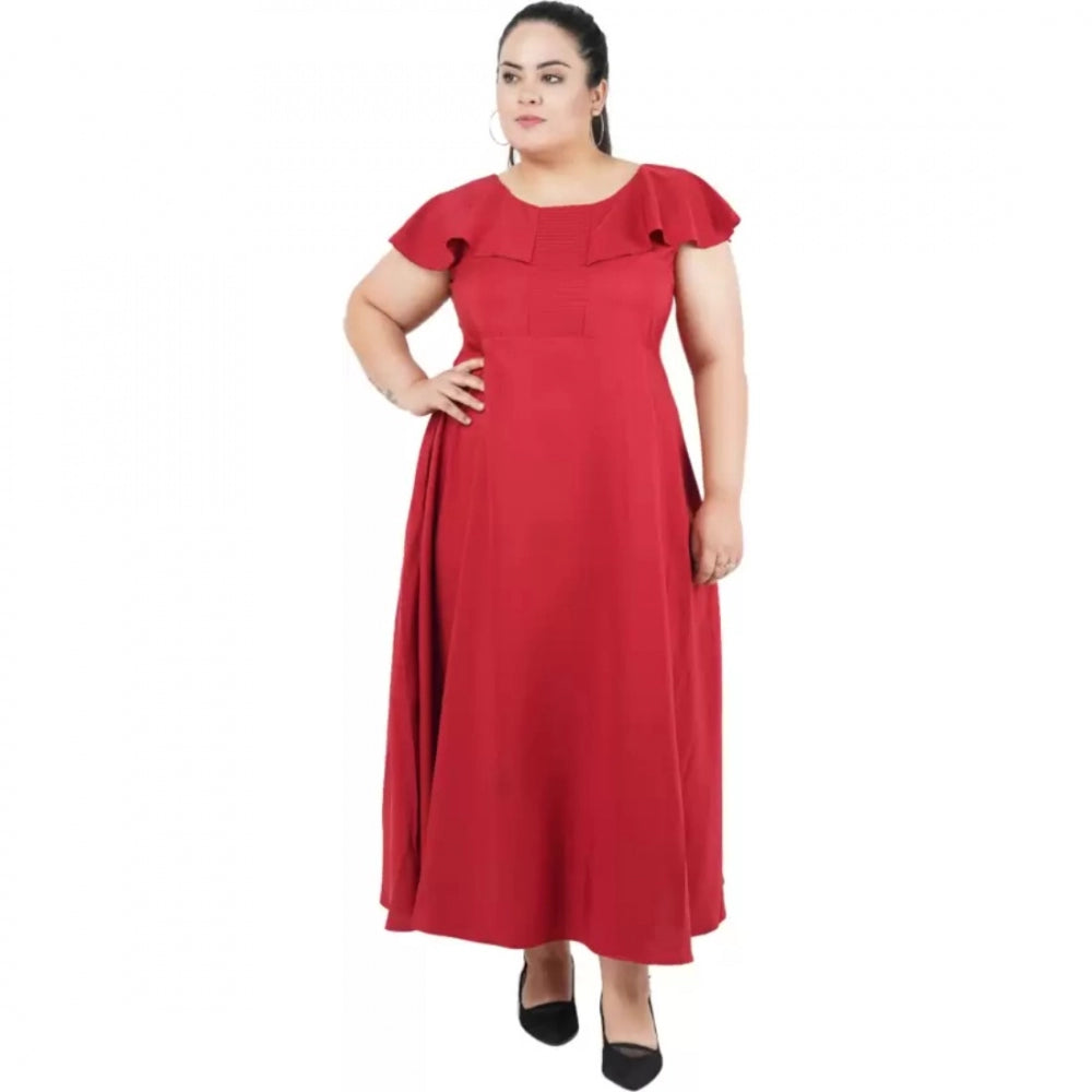 Generic Women's Fit And Flare Maroon Dress (Color:Maroon, Material:Polyester)