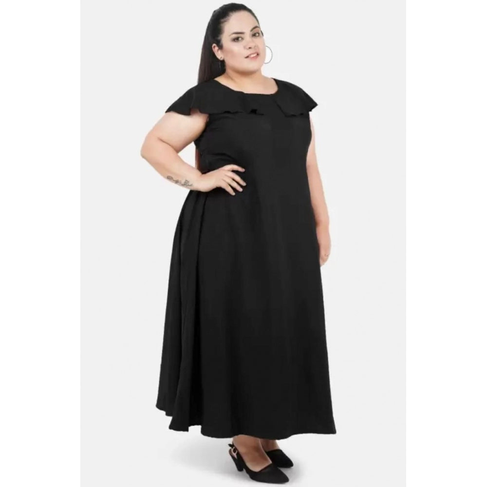 Generic Women's Fit And Flare Black Dress (Color:Black, Material:Polyester)