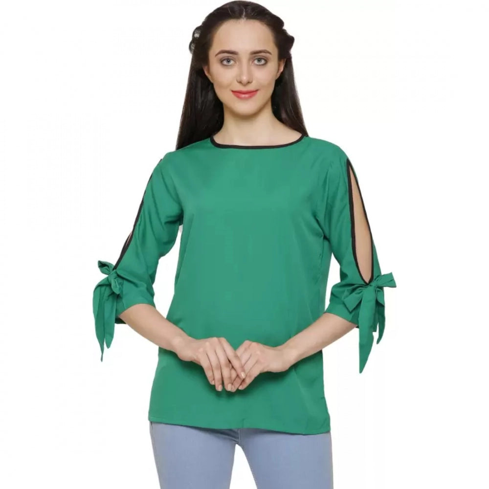 Generic Women's Casual Slit Sleeve Solid Green Top (Color:Green, Material:Poly Crepe)