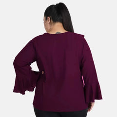 Generic Women's Casual Bell Sleeve Solid Purple Top (Color:Purple, Material:Georgette)