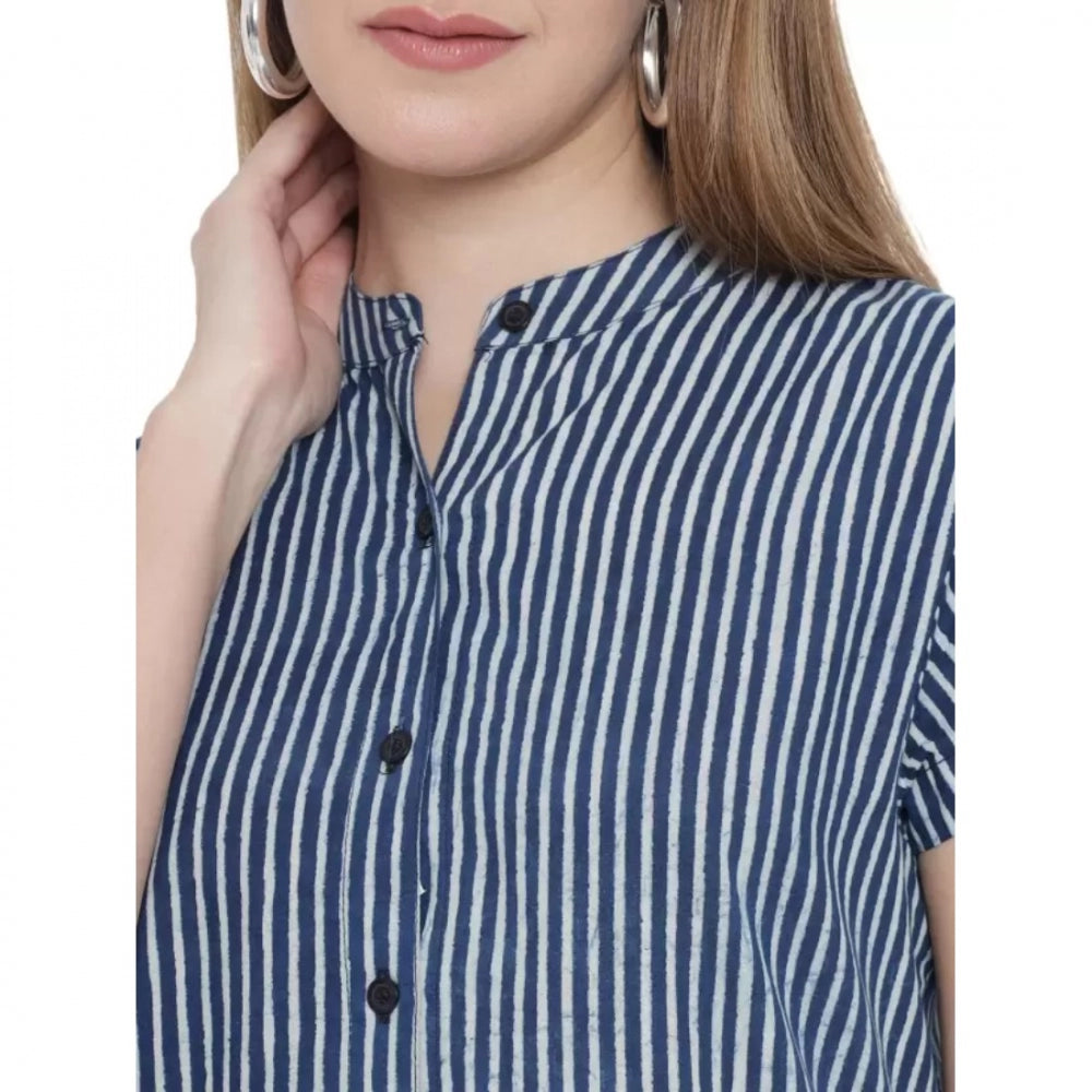 Generic Women's Shirt Blue Dress (Color:Blue, Material:Pure Cotton)