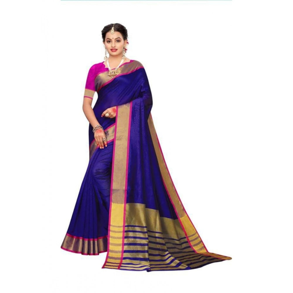 Generic Women's Cotton Silk Saree With Blouse (Purple, 5-6mtrs)