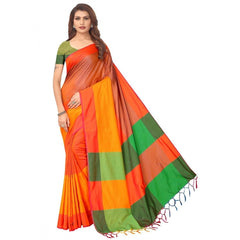 Generic Women's Cotton Silk Saree With Blouse (Orange, 5-6mtrs)