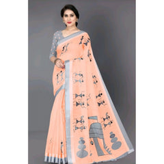 Generic Women's Cotton Silk Saree With Blouse (Peach, 5-6mtrs)