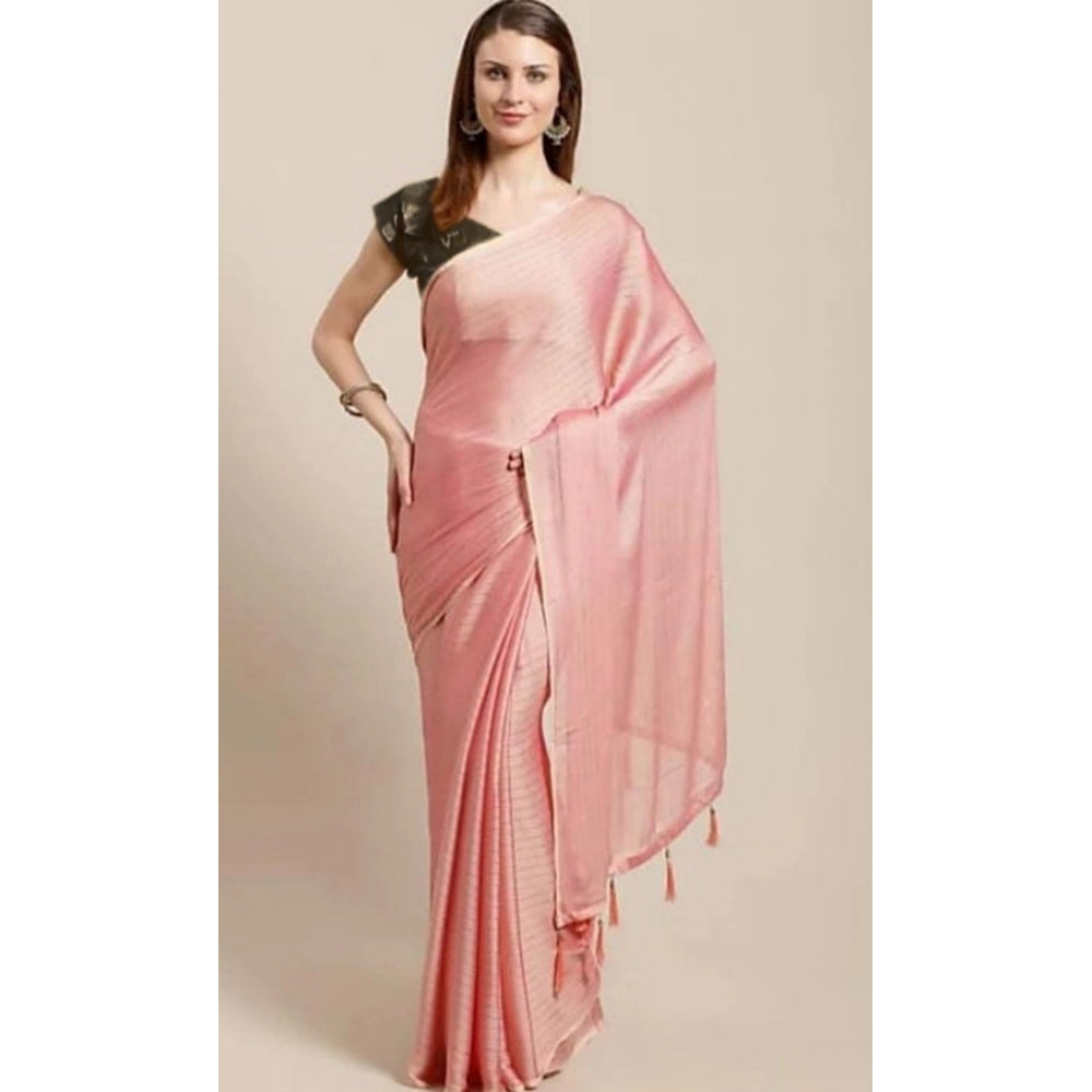 Generic Women's Cotton Silk Saree With Blouse (Light Pink, 5-6mtrs)