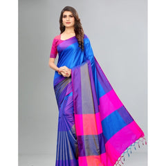 Generic Women's Cotton Silk Saree With Blouse (Purple, 5-6mtrs)