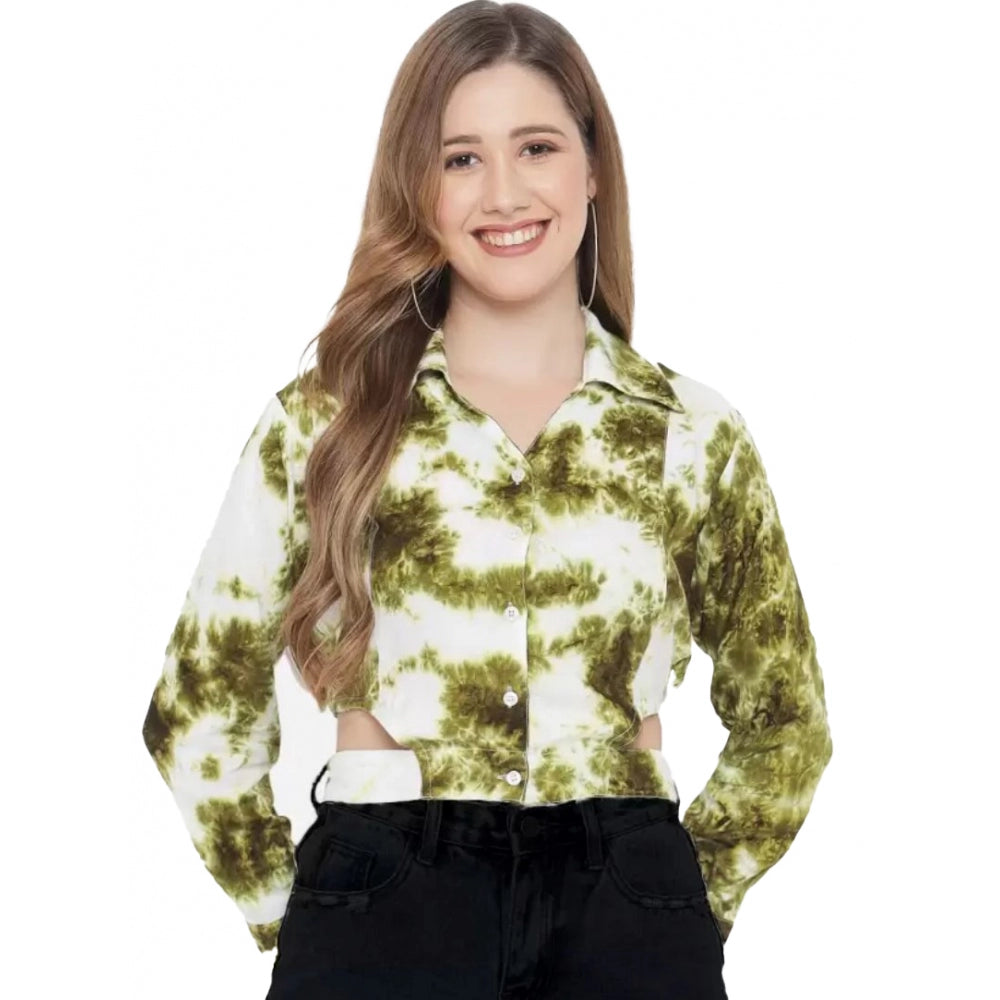 Generic Women's Casual Printed Green Top (Color:Green, Material:Rayon)