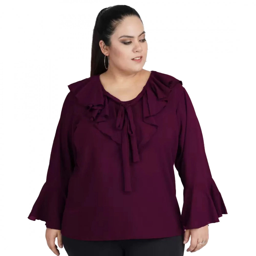 Generic Women's Casual Bell Sleeve Solid Purple Top (Color:Purple, Material:Georgette)