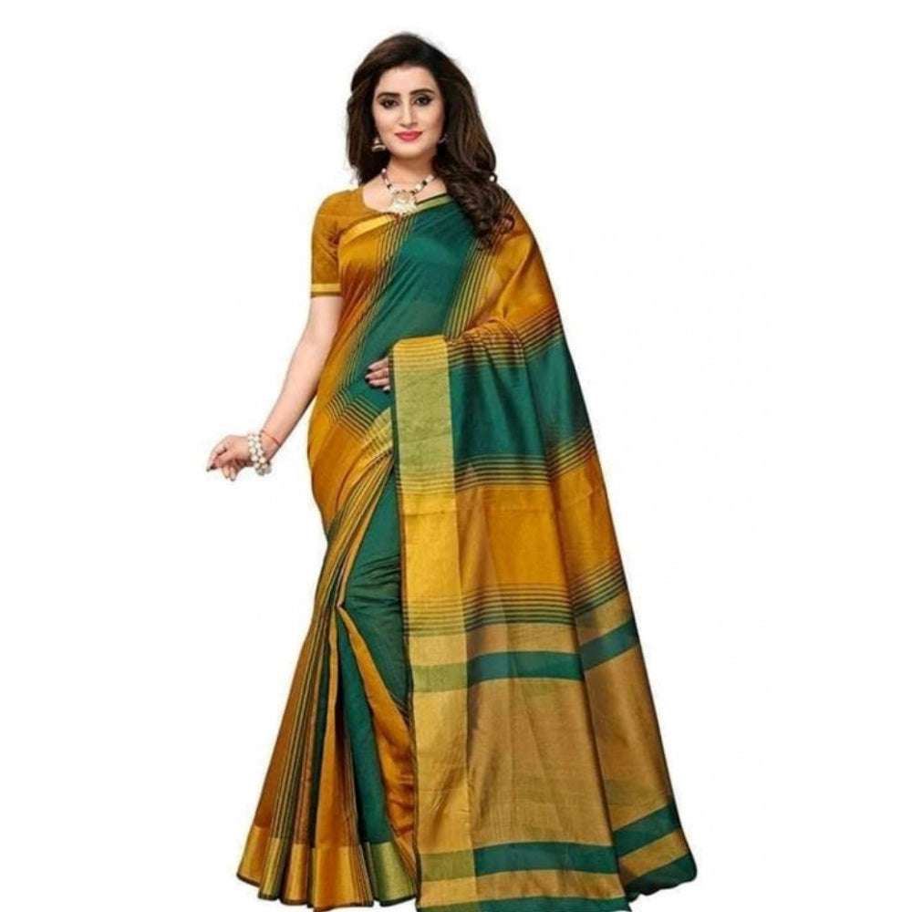 Generic Women's Cotton Silk Saree With Blouse (Multi Color, 5-6mtrs)