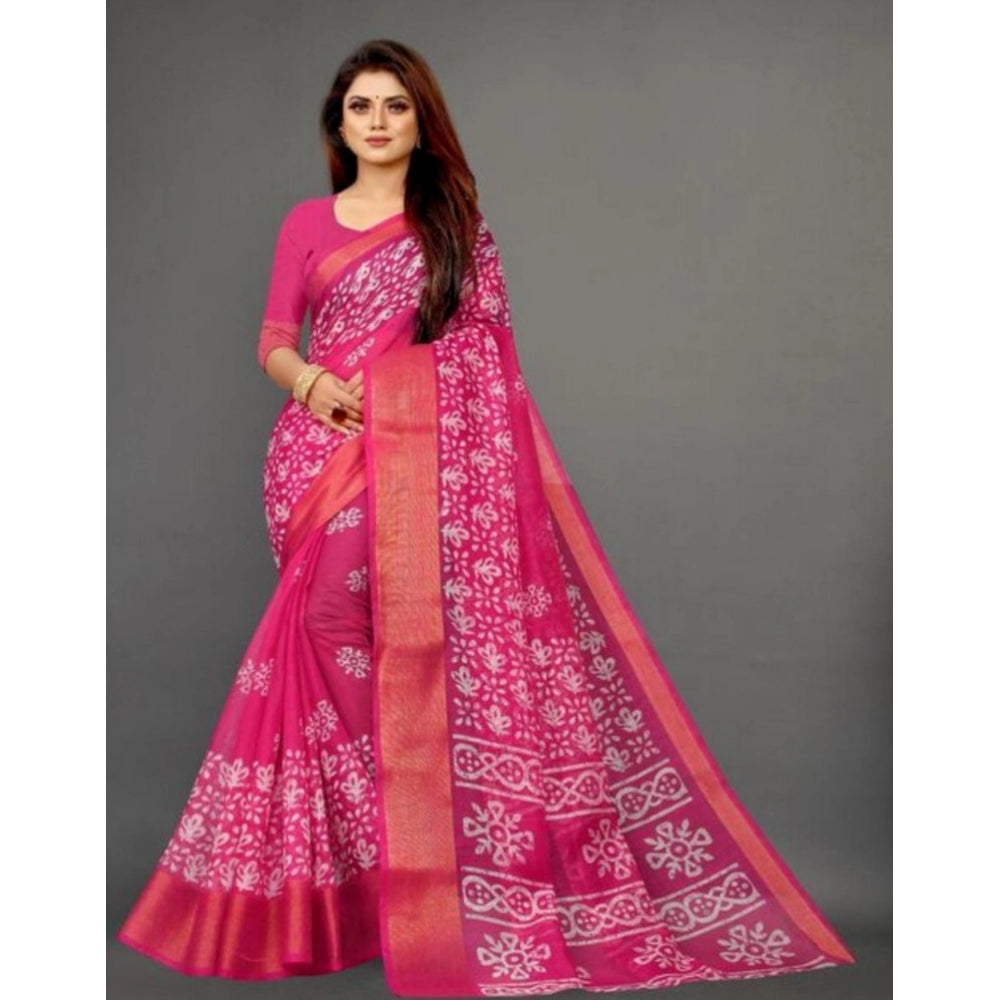 Generic Women's Cotton Silk Saree With Blouse (Pink, 5-6mtrs)