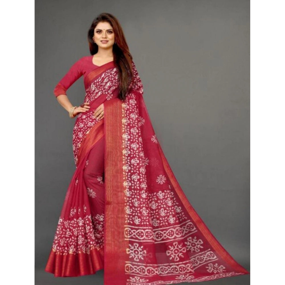 Generic Women's Cotton Silk Saree With Blouse (Red, 5-6mtrs)