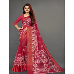 Generic Women's Cotton Silk Saree With Blouse (Red, 5-6mtrs)